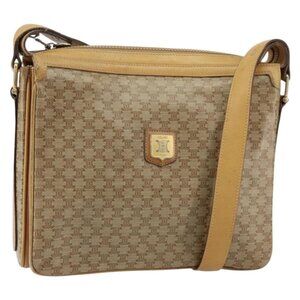 Authentic CELINE Macadam Canvas Shoulder Bag PVC Beige Gold